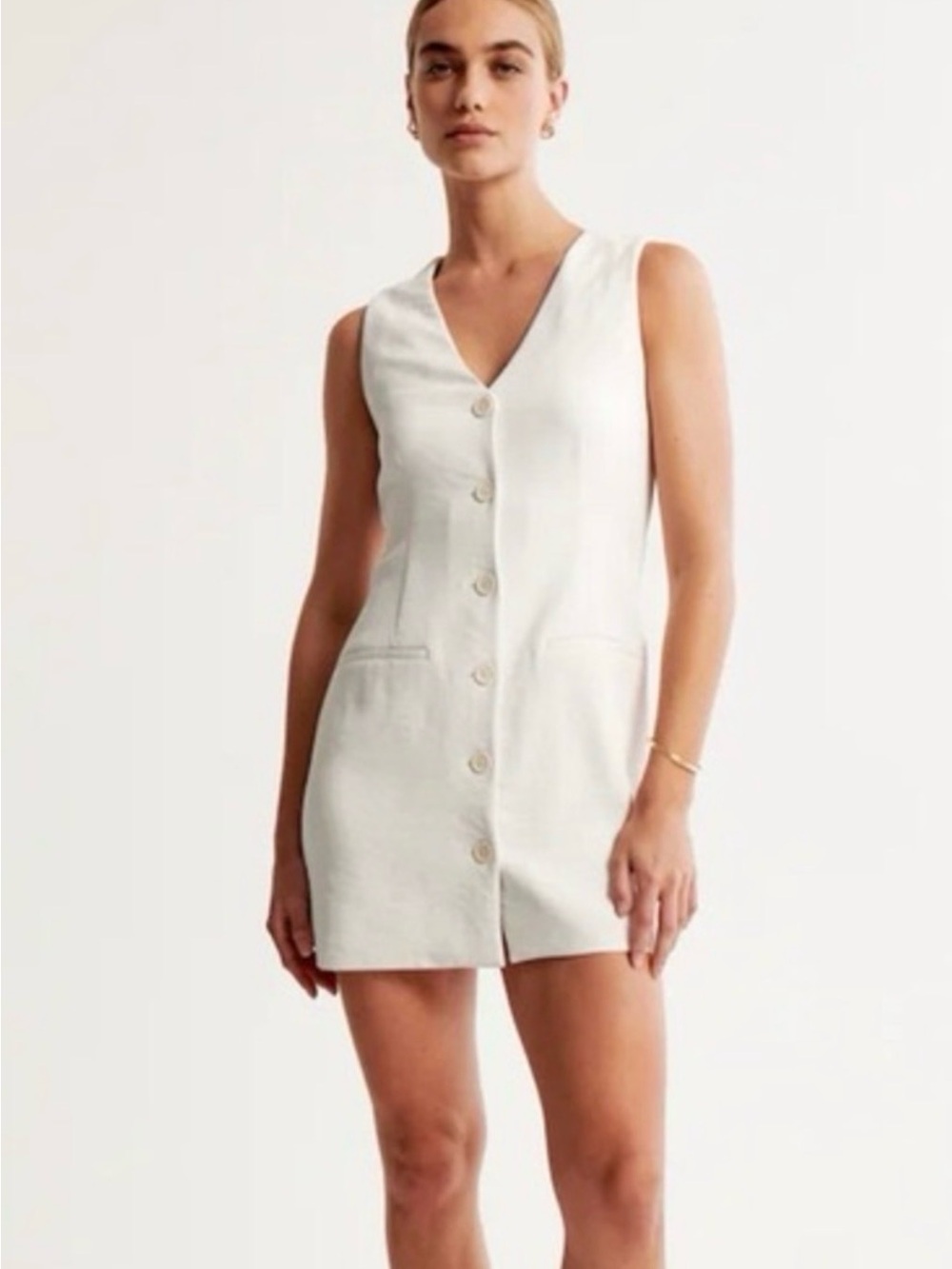 Abercrombie & Fitch White Sleeveless Button Mini Dress